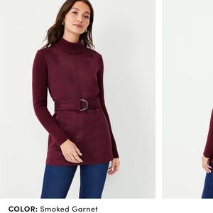Ann Taylor Faux Suede belted sweater